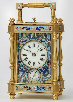 Cloisonnee carriage clock, alarm and striking, original case. France ca 1890.